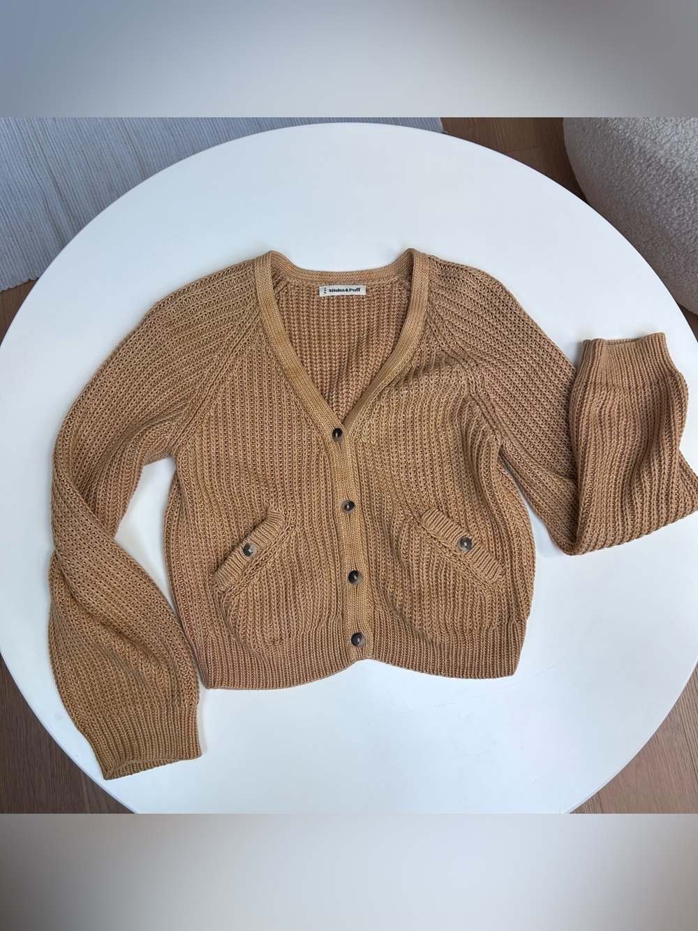 Misha and Puff caramel ribbed cotton cardigan 9/10y